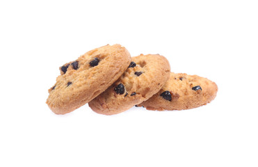 Chocolate chip cookies isolated on white background. Sweet biscuits