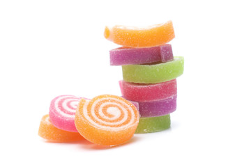 colorful fruit jelly candies isolated on white backgruond
