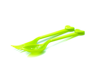 plastic  fork, spoon isolated on white backgruond