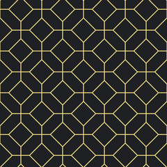 Naadloze diagonale zwarte en gouden vintage art deco overlappende achthoeken schetsen patroon vector