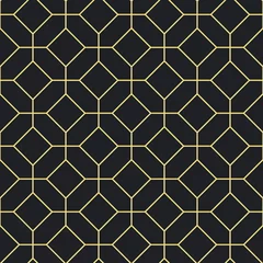 Fotobehang Zwart goud Naadloze diagonale zwarte en gouden vintage art deco overlappende achthoeken schetsen patroon vector
