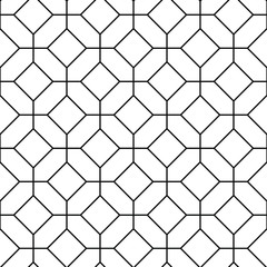 Seamless diagonal black and white vintage art deco overlapping octagons outline pattern vector