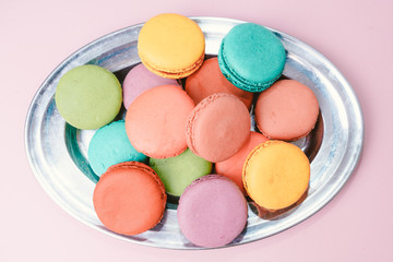 Colorful macarons cakes. sweet food
