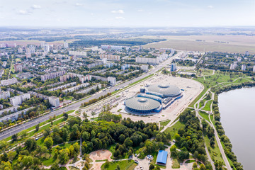 Panoramic view of skating-rink Chizhovka Arena in summer. Minsk, Belarus