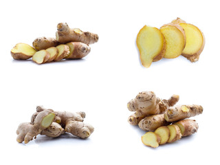 Ginger root on a white background.Collage