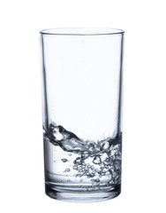 pouring water on a glass on white background clipping path