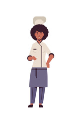 female professional chef cook standing pose african american woman restaurant kitchen worker in uniform cooking food concept flat full length vertical vector illustration