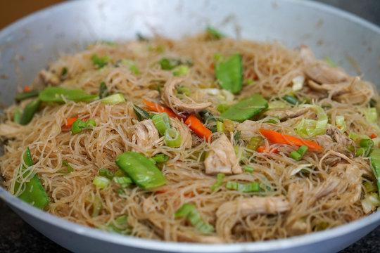 Closeup of Pancit Bihon Rice noodles Filipino Cuisine