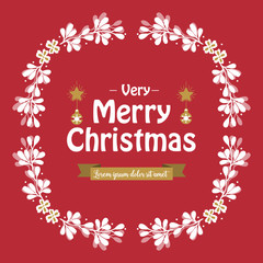 Poster design of very merry christmas, with art of unique white flower frame. Vector