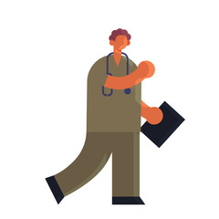 male doctor in uniform holding clipboard patient card medicine healthcare concept hospital medical clinic worker with stethoscope full length white background flat vector illustration