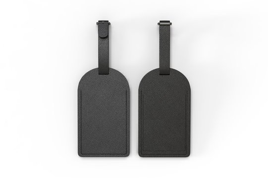 Leather Personal Blank Luggage Tag for Promotional Branding, 3d render illustration.