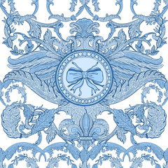 Materiał do szycia Seamless pattern baroque blue color.Vintage floral victorian ornamental.