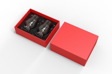 Crystal Whiskey Glasses gift hard box for branding. 3d render illustration.