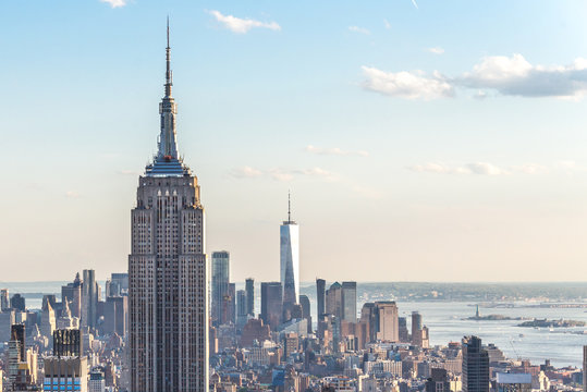 New york, USA - May 17, 2019: New York City skyline with the Empire State Building with copy space