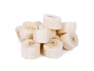 Sliced bananas on a white background