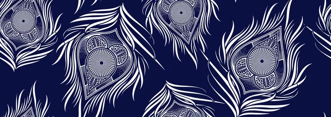Wallpaper murals Peacock Peacock's tail seamless pattern, african fashion ornament in vibrant colours, picture art and abstract background for Fabric Print, Scarf, Shawl, Carpet, Kerchief, Handkerchief, vector illustration fi