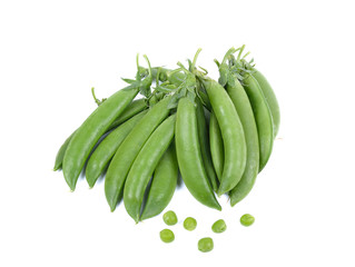Fresh green peas isolated on white background