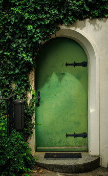 Green Door with ivy