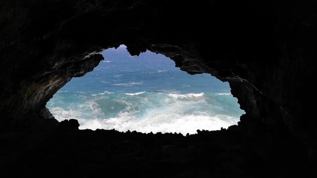 Pacific Ocean Through Ana Kakenga Cave, Rapa Nui - Easter Island, Chile