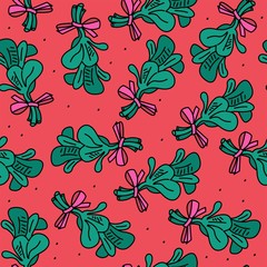 Seamless vector pattern with mistletoe. Christmas packaging. Textiles or paper. Festive background. - 302119732