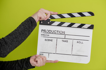 movie clapper on green  background