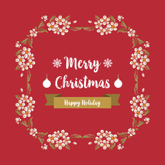 Poster pattern of merry christmas happy holiday, with elegant leaf flower frame decor. Vector