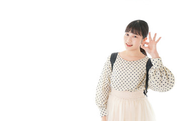 グッドサインをする笑顔の女子学生