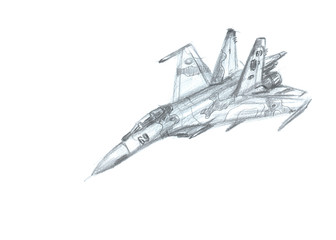 Fototapeta na wymiar Airplane in the sky. Hand drawn pencil illustration