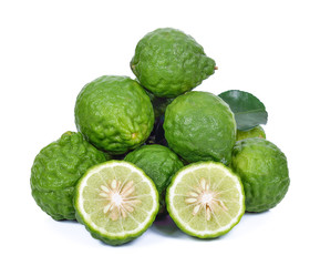 fresh bergamot fruit with leaf isolated on white background