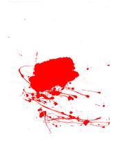 Red paint splash isolated on white background. Abstract red brush