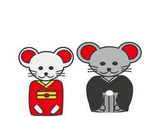 和服のねずみのカップル