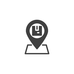 Parcel tracking vector icon. Delivery location filled flat sign for mobile concept and web design. Map marker with post box glyph icon. Delivery service symbol, logo illustration. Vector graphics