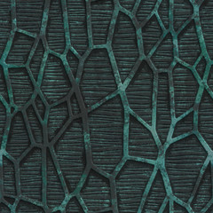 Koperen naadloze textuur met geometrisch patroon op een oxide metalen achtergrond, 3d illustratie