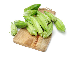 Fresh young okra isolated on white background