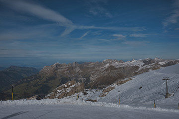 View from Mt. Titlis in Switzerland in winter. The Titlis is a mountain, located on the border...