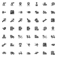 Express delivery vector icons set, modern solid symbol collection, Fast shipping filled style pictogram pack. Signs, logo illustration. Set includes icons as Courier, Parcel tracking, Package box