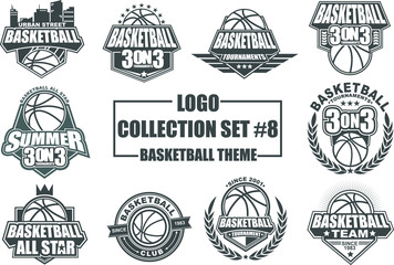 Set of Badge Logo Template Design with Basketball Theme