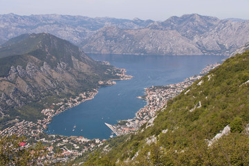 Fototapeta na wymiar Panoramic view of the Bay of Kator and the city of Kator. Montenegro.