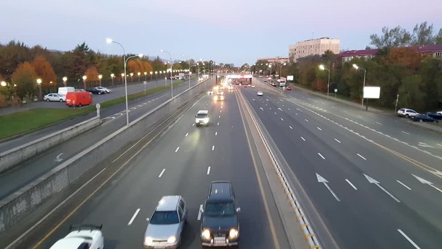 Car traffic in the morning on Al-Farabi avenue, it is one of the main roads in the city of Almaty, Kazakhstan