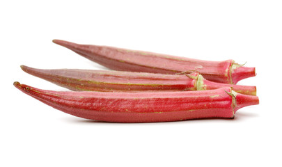 Red okra on white background