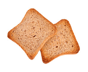 two breadcrumbs of bread on a white background