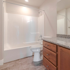 Square frame Interior of a modern bathroom with marble vanity