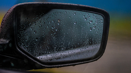 Raindrops on a Car mirror