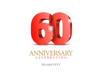 Anniversary 60. red 3d numbers. Poster template for Celebrating 60th anniversary event party. Vector illustration