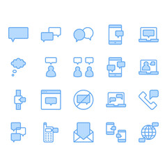 Message and speech bubble related icon and symbol set