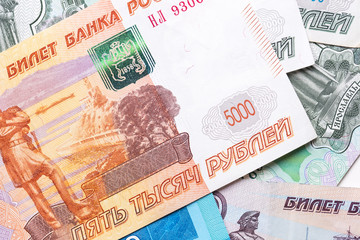 Russian ruble. Russian currency closeup in the form of texture.