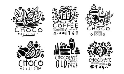 Fototapeta na wymiar Set of black logos for a coffee shop. Vector illustration.
