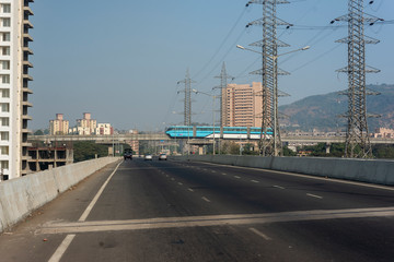 Fototapeta na wymiar Monrail seen from the Wadala Freeway,Mumbai,Maharashtra,India