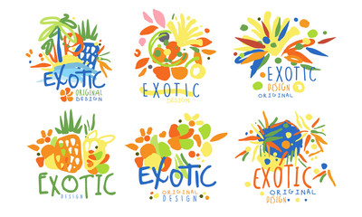 Set of logos for exotic countries. Vector illustration.