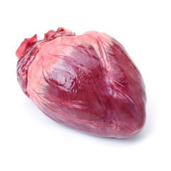 raw pig heart close-up isolated on white background